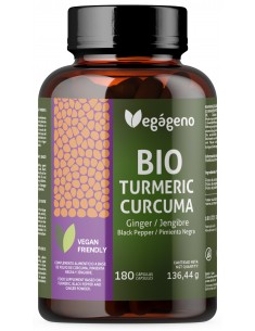 CURCUMA BIO ORGANICA  ECOLOGICA180 CAPSULAS CON JENGIBRE Y PIMIENTA NEGRA-PIPERINA