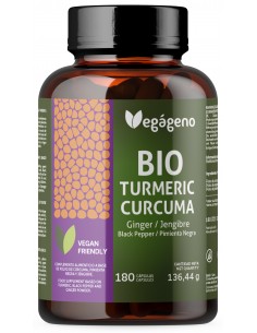 CURCUMA BIO ORGANICA  ECOLOGICA180 CAPSULAS CON JENGIBRE Y PIMIENTA NEGRA-PIPERINA