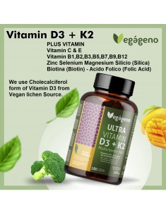 Vitamina D3 y K2, Multivatiminico con biotina,acido folico, vitamina C,E con minerales Zinc, magnesio, selenio. 2