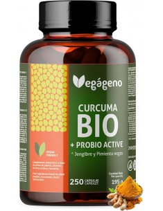 CURCUMA con Jengibre y Pimienta Negra BIO  250 CAPSULAS BIO con PROBIOTICOS Y PREBIOTICOS Máxima Absorción Curcumina.
